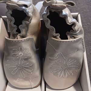 Robeez Silver Moccasins with Floral Embroidery